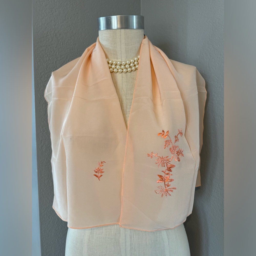 Vintage Embroidered Scarf 13.5” x 44”